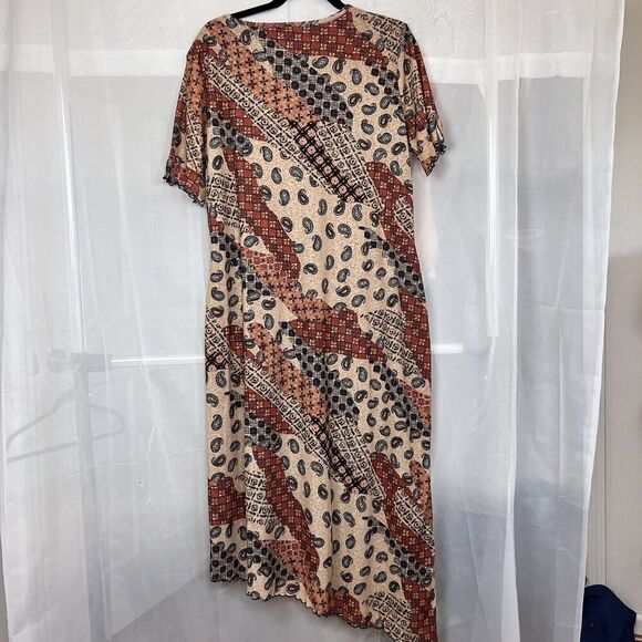 Vintage 90s Expressions mesh asymmetric maxi dress boho bandana print neutral XL - Picture 11 of 11